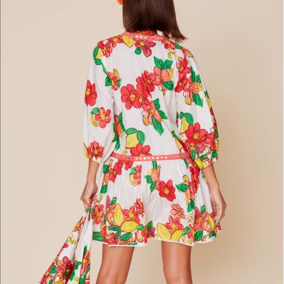 Moda Posa Floral Dress Printed Throw On Sundress in White Citrus Floral Size M - Picture 2 of 5